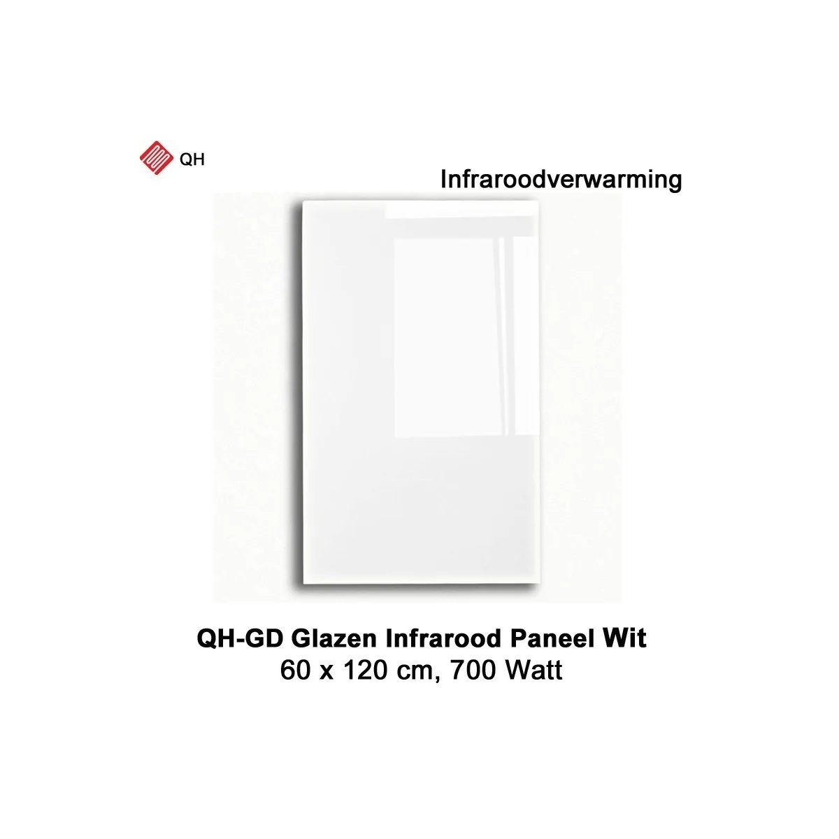 QH-GD glazen infraroodpaneel wit 700 Watt, 60 x 120 cm