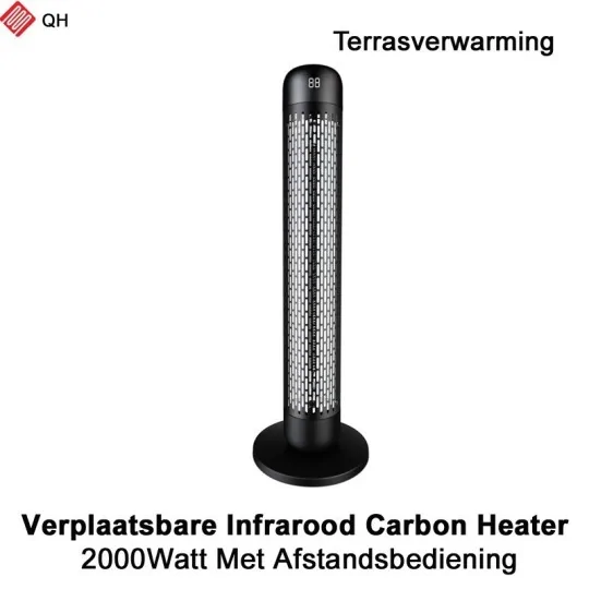 QH-TH Carbon infrarood heater verplaatsbaar 2000 Watt, inclusief afstandsbediening