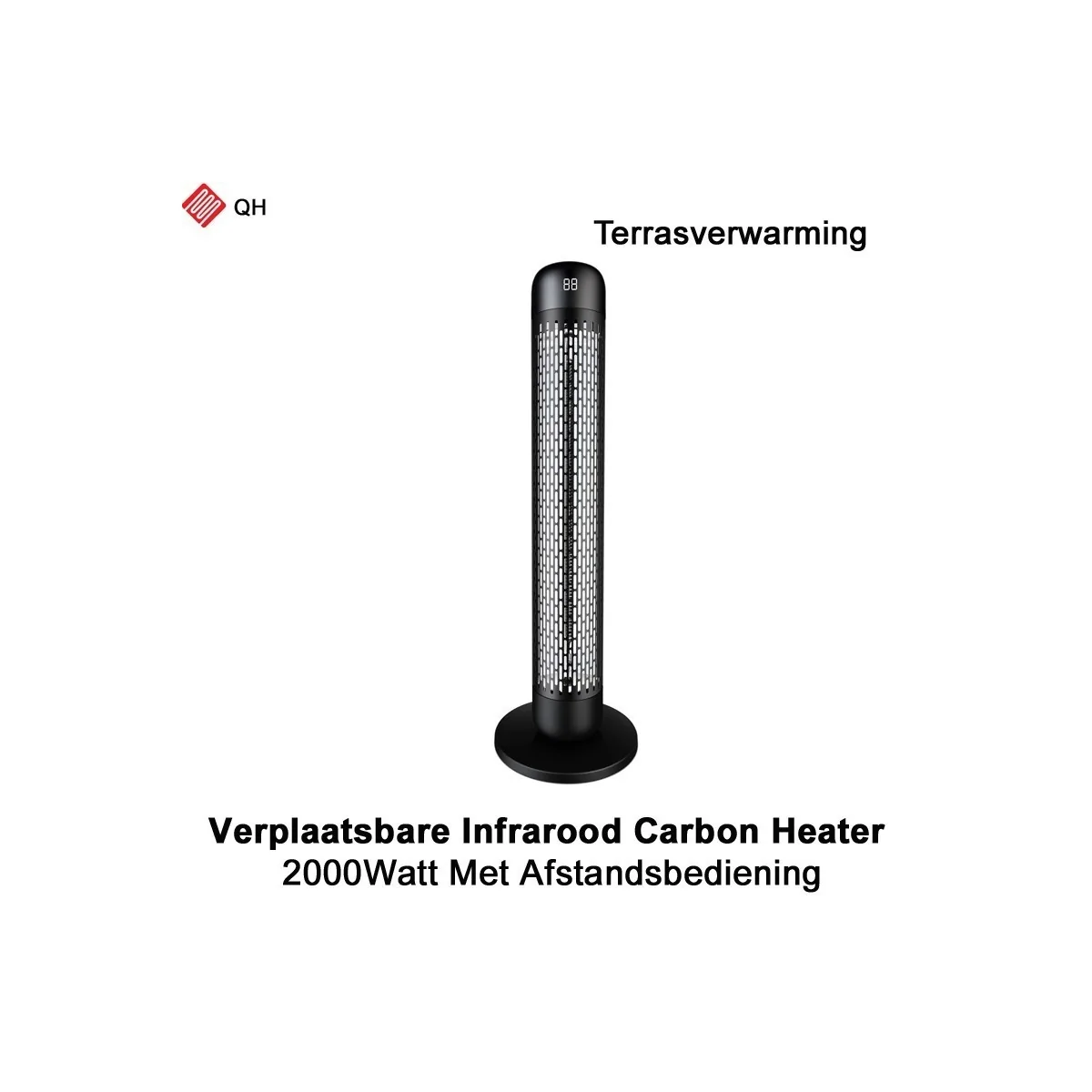QH-TH Carbon infrarood heater verplaatsbaar 2000 Watt, inclusief afstandsbediening