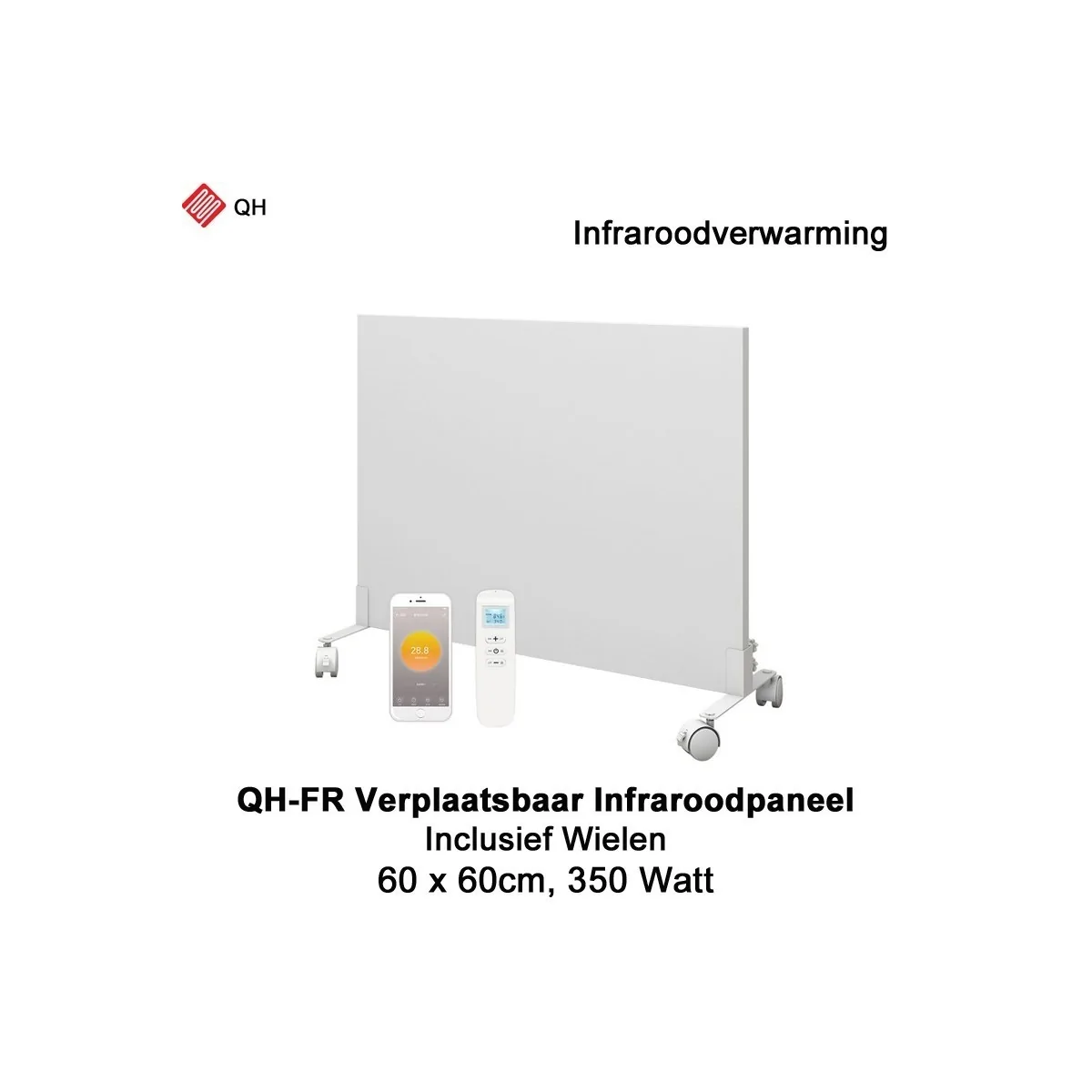 QH-FR Serie Mobiel Infrarood paneel 350W met wieltjes, 60 x 60 cm