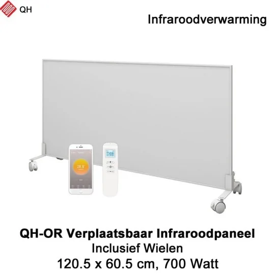 QH-OR Mobiel Infrarood paneel 700W met wieltjes, 60,5 x 120,5 cm