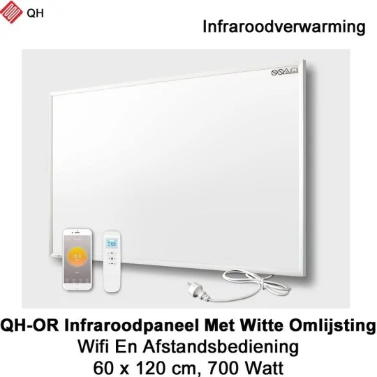QH-OR Infrarood paneel 700W met witte lijst, 60 x 120 cm