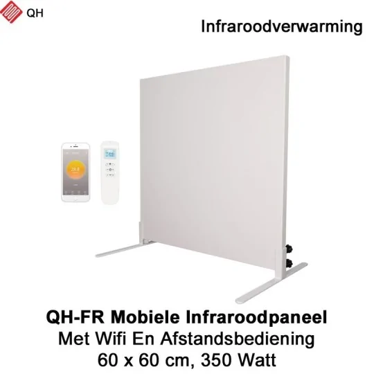 QH-FR Mobiel Infrarood paneel 350W met Wifi en afstandsbediening, 60 x 60 cm