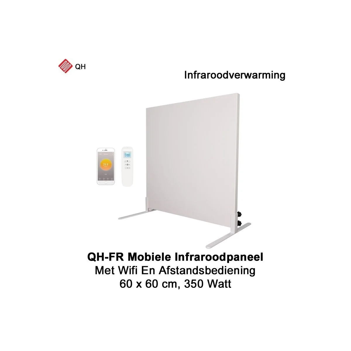QH-FR Mobiel Infrarood paneel 350W met Wifi en afstandsbediening, 60 x 60 cm