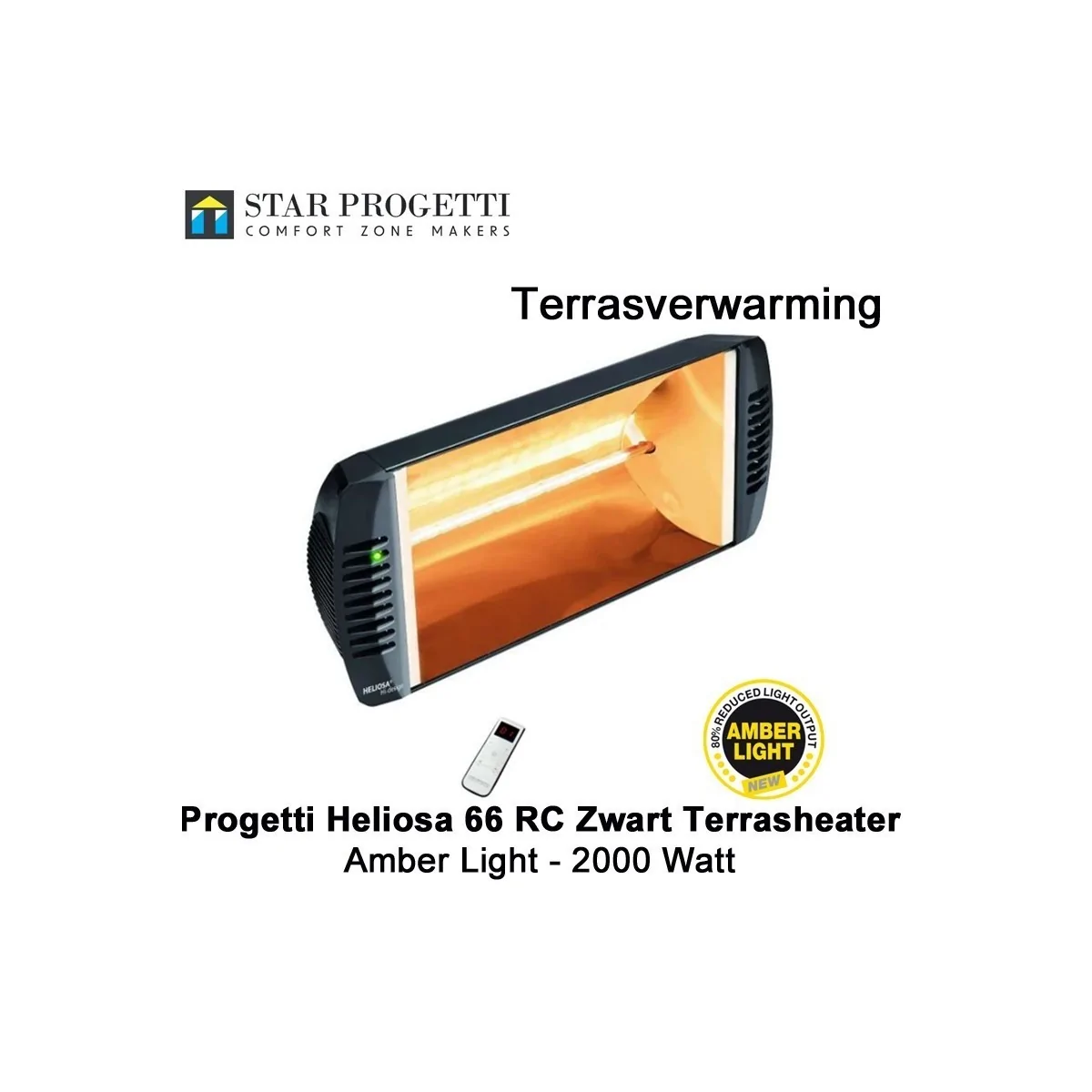 Progetti Heliosa 66 RC Zwart Amberlight terrasverwarmer 2000Watt