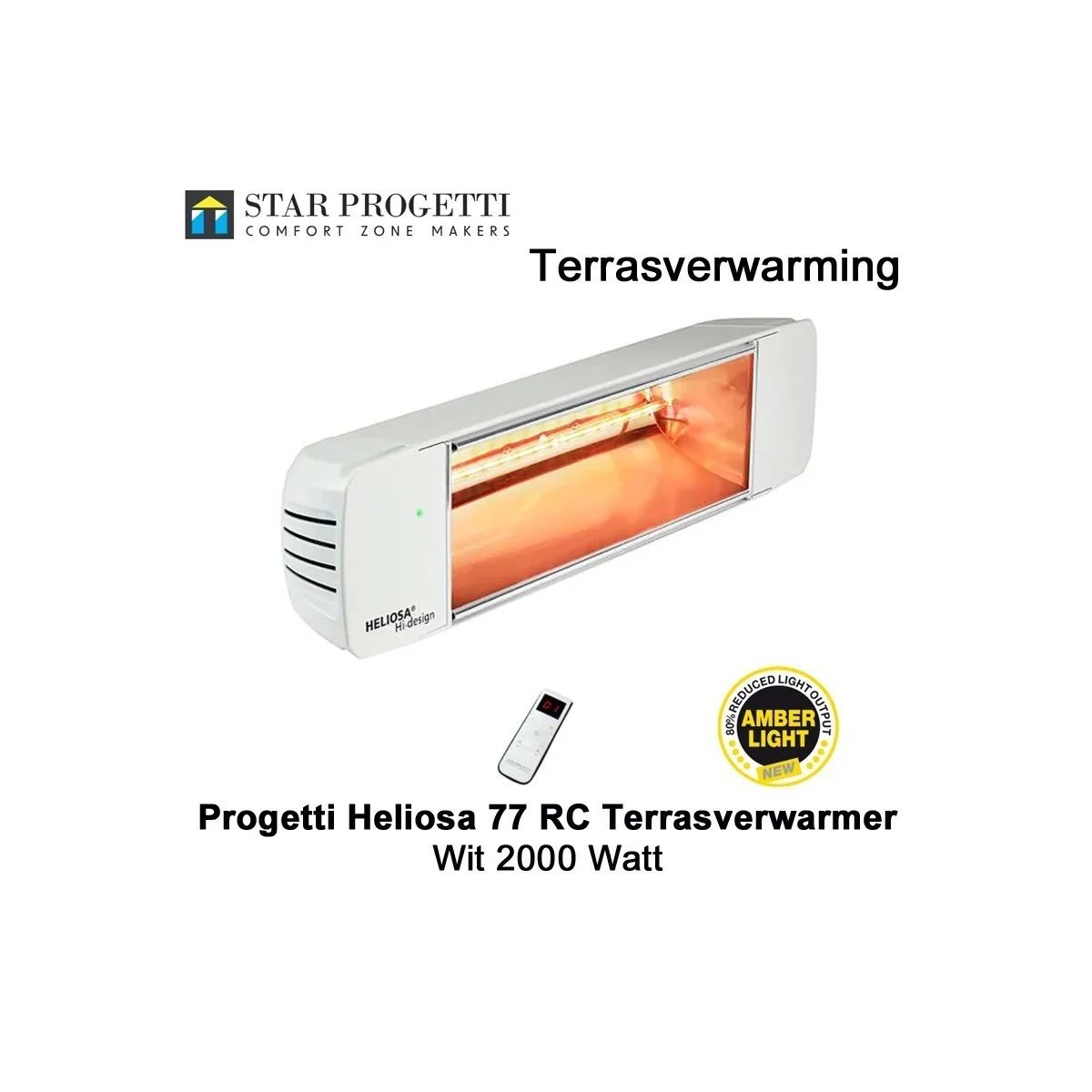 Progetti Heliosa 77 RC Wit Terrasverwarmer 2000 Watt met dimmer en afstandsbediening