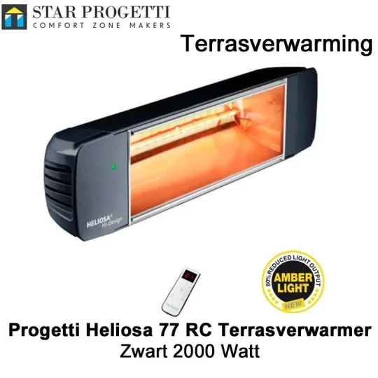 Progetti Heliosa 77 RC Zwart Terrasverwarmer 2000 Watt met dimmer en afstandsbediening