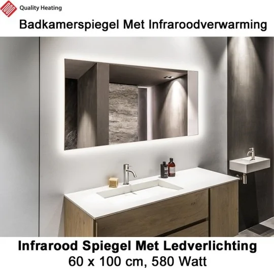 QH Spiegel infraroodverwarming met LED verlichting 60 x 100 cm 580 Watt