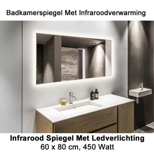 QH Spiegel infraroodverwarming met LED verlichting 60 x 80 cm 450 Watt
