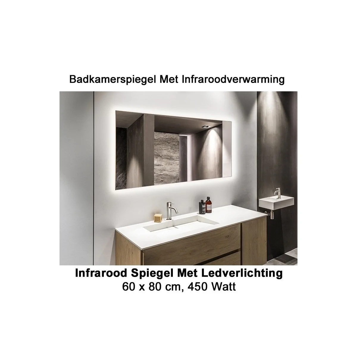 QH Spiegel infraroodverwarming met LED verlichting 60 x 80 cm 450 Watt