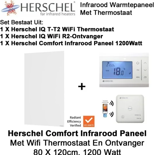Herschel Comfort infrarood paneel 1200 Watt, 80 x 120 cm met thermostaat