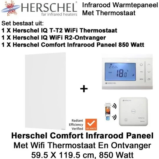 Herschel Comfort infrarood paneel 850 Watt, 59,5 x 119,5 cm met thermostaat