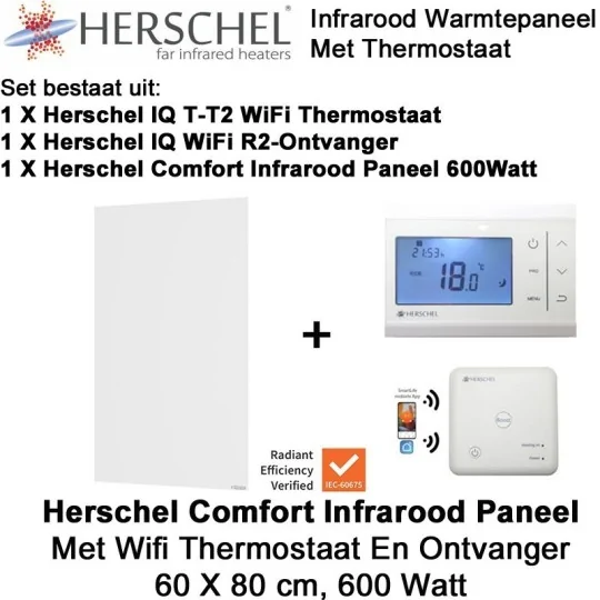 Herschel Comfort infrarood paneel 600 Watt 60 x 80 cm met thermostaat