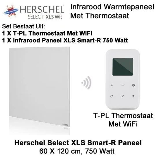 Herschel Select XLS 750 Watt Infrarood Paneel met T-PL thermostaat, , 60 x 120 cm