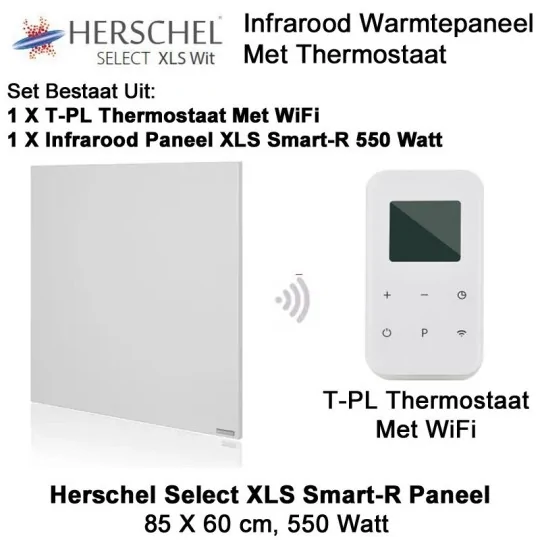 Herschel Select XLS Infrarood Paneel met T-PL thermostaat, 550 Watt, 60 x 85 cm