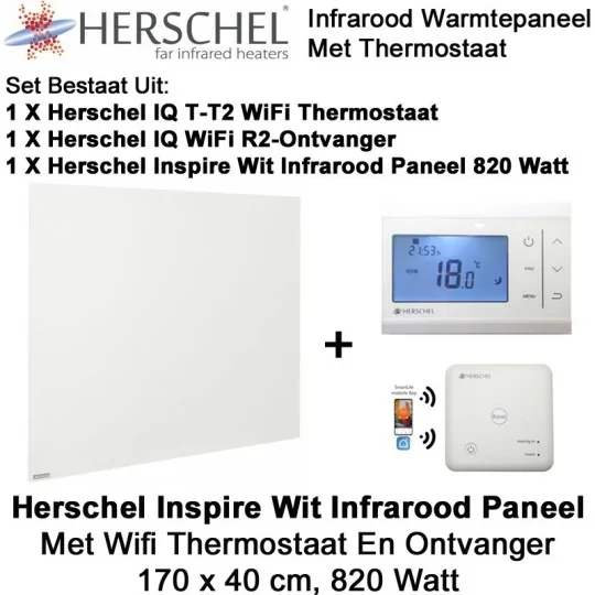 Herschel Inspire wit infrarood paneel 820 Watt, 170 x 40 cm met thermostaat