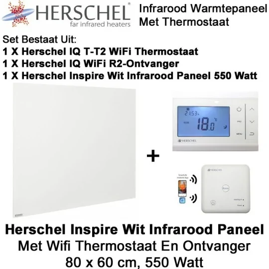 Herschel Inspire wit infrarood paneel 550 Watt, 80 x 60 cm met thermostaat