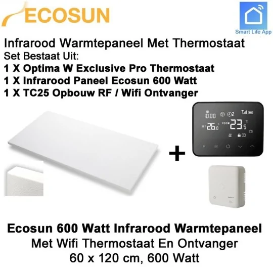 Ecosun Infrarood Paneel 600 Watt met WiFi thermostaat