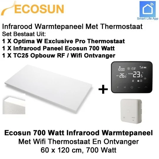 Ecosun infrarood paneel 700 Watt met WiFi thermostaat
