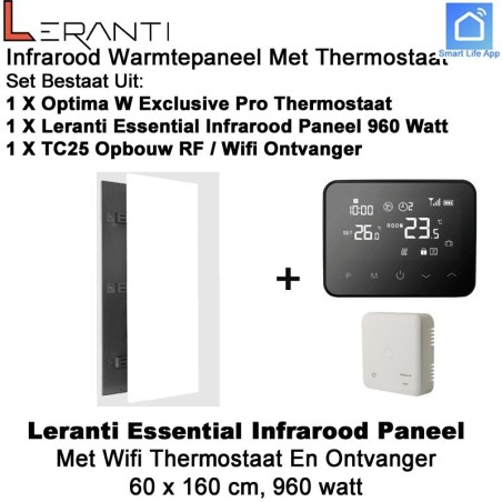 Leranti Essential 960 Watt infrarood paneel met Optima W Exclusive thermostaat en ontvanger