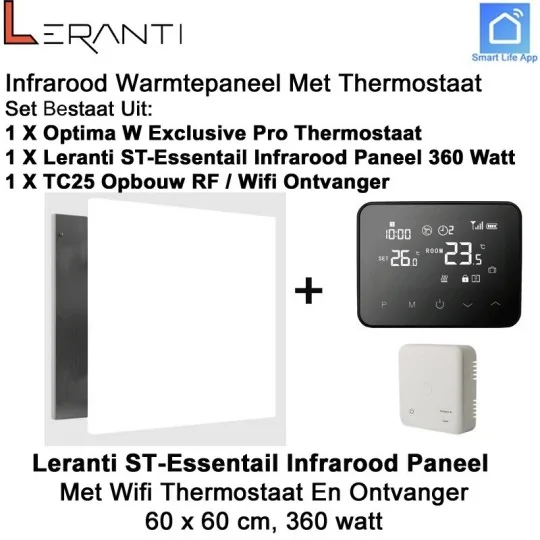 Leranti ST Essential 360 Watt infrarood paneel met Optima W Exclusive Pro wifi thermostaat en ontvanger