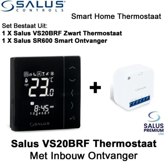Salus VS20BRF Thermostaat zwart met SR600 of SPE600 ontvanger