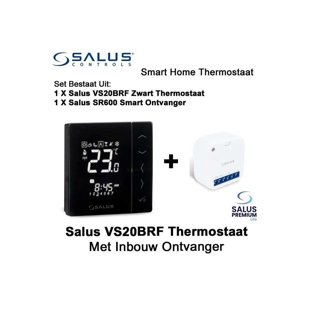 Salus VS20BRF Thermostaat zwart met SR600 of SPE600 ontvanger