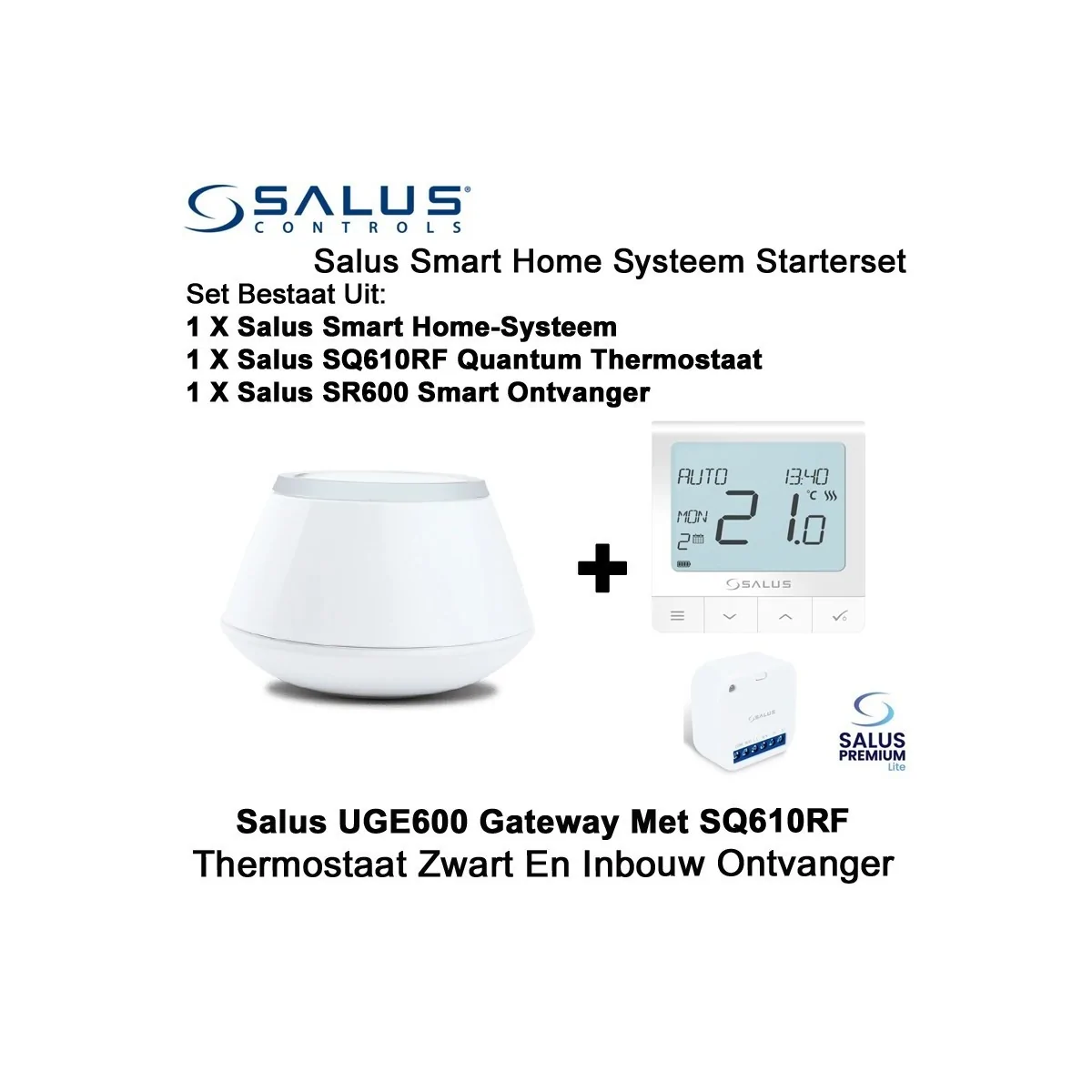 Salus Starterset UGE600 Home Gateway Met SQ610RF Quantum Thermostaat en SR600 of SPE600 Ontvanger