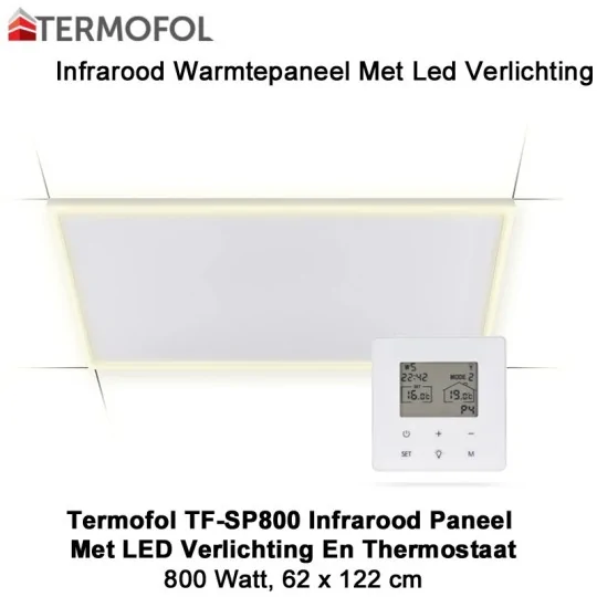 Termofol TF-SP800 infrarood paneel met LED verlichting en thermostaat, 62 x 122cm