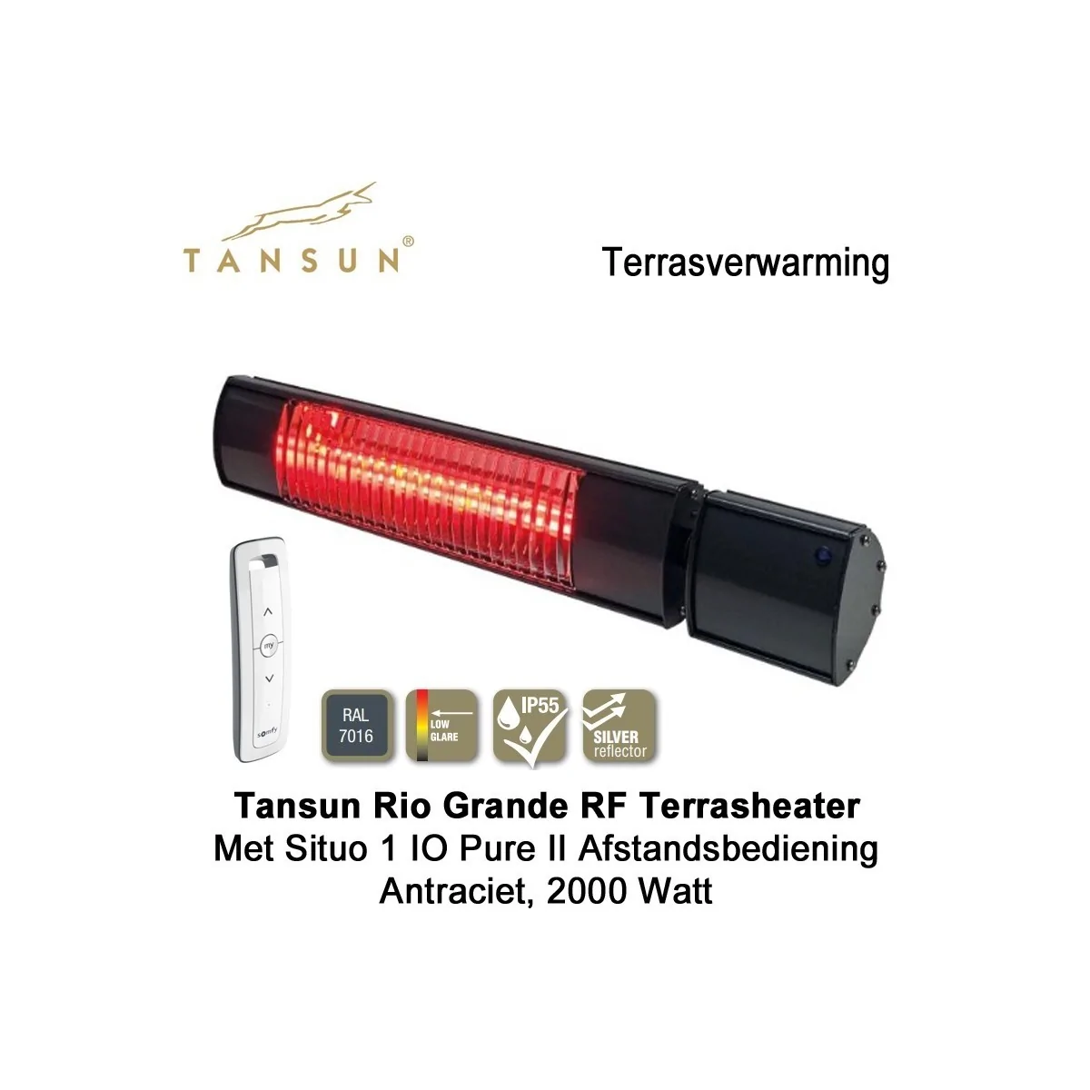 Tansun Rio Grande RF Terrasheater 2000 Watt met afstandsbediening