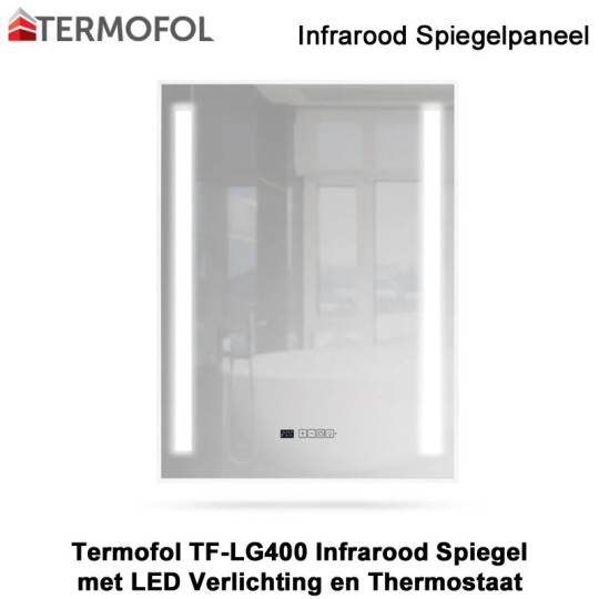 Termofol TF-LG400 Infrarood spiegel met LED verlichting en ingebouwde thermostaat. Termofol TF-LG400 Infrarood spiegel met LED verlichting en ingebouwde thermostaat.