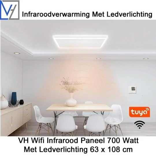 VH Wifi Infrarood Paneel 700 Watt met Ledverlichting 63 x 108 cm