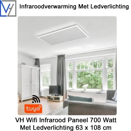 VH Wifi Infrarood Paneel 700 Watt met Ledverlichting 63 x 108 cm