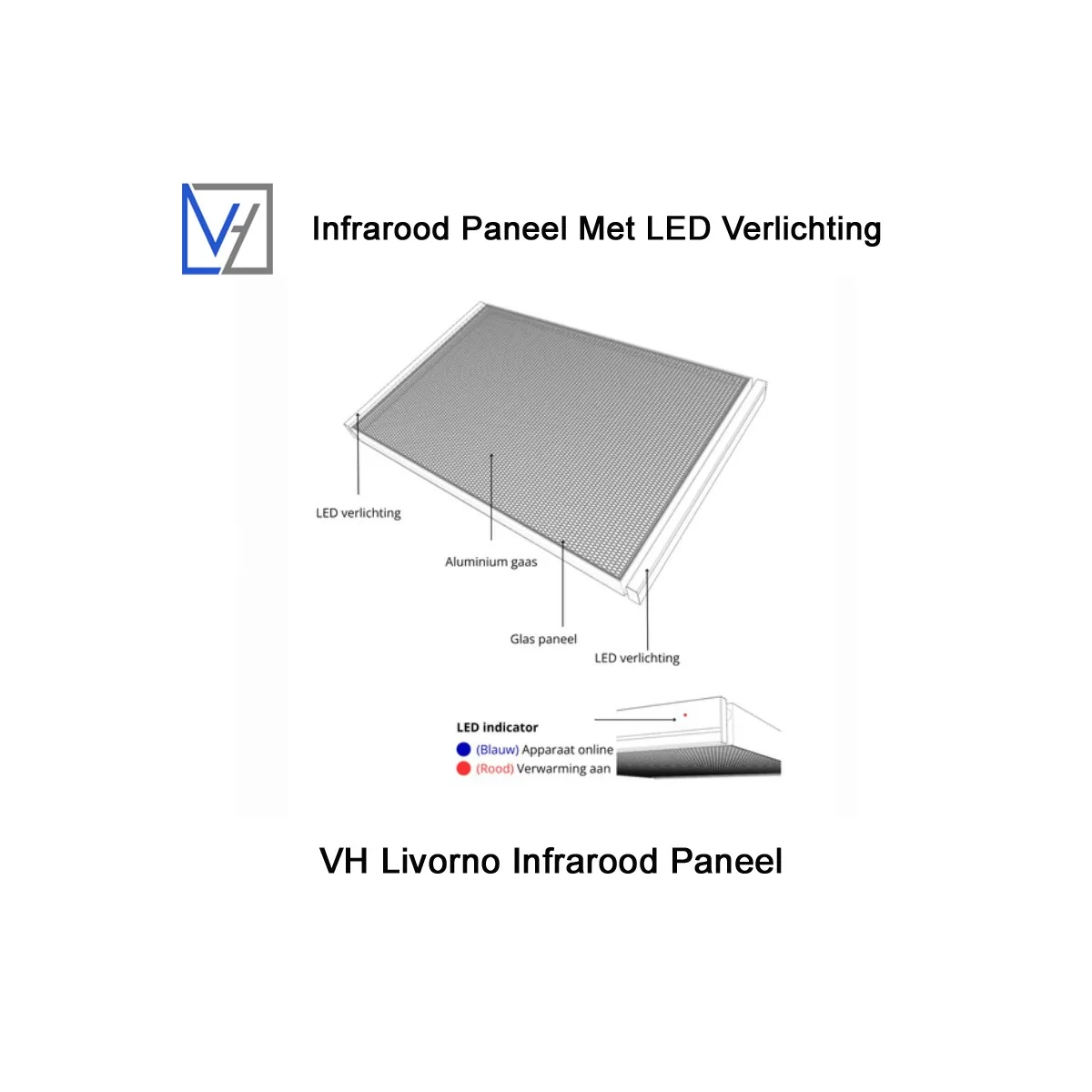 VH Livorno LED 1800 Watt infraroodpaneel 63 X 104 cm met Wifi thermostaat