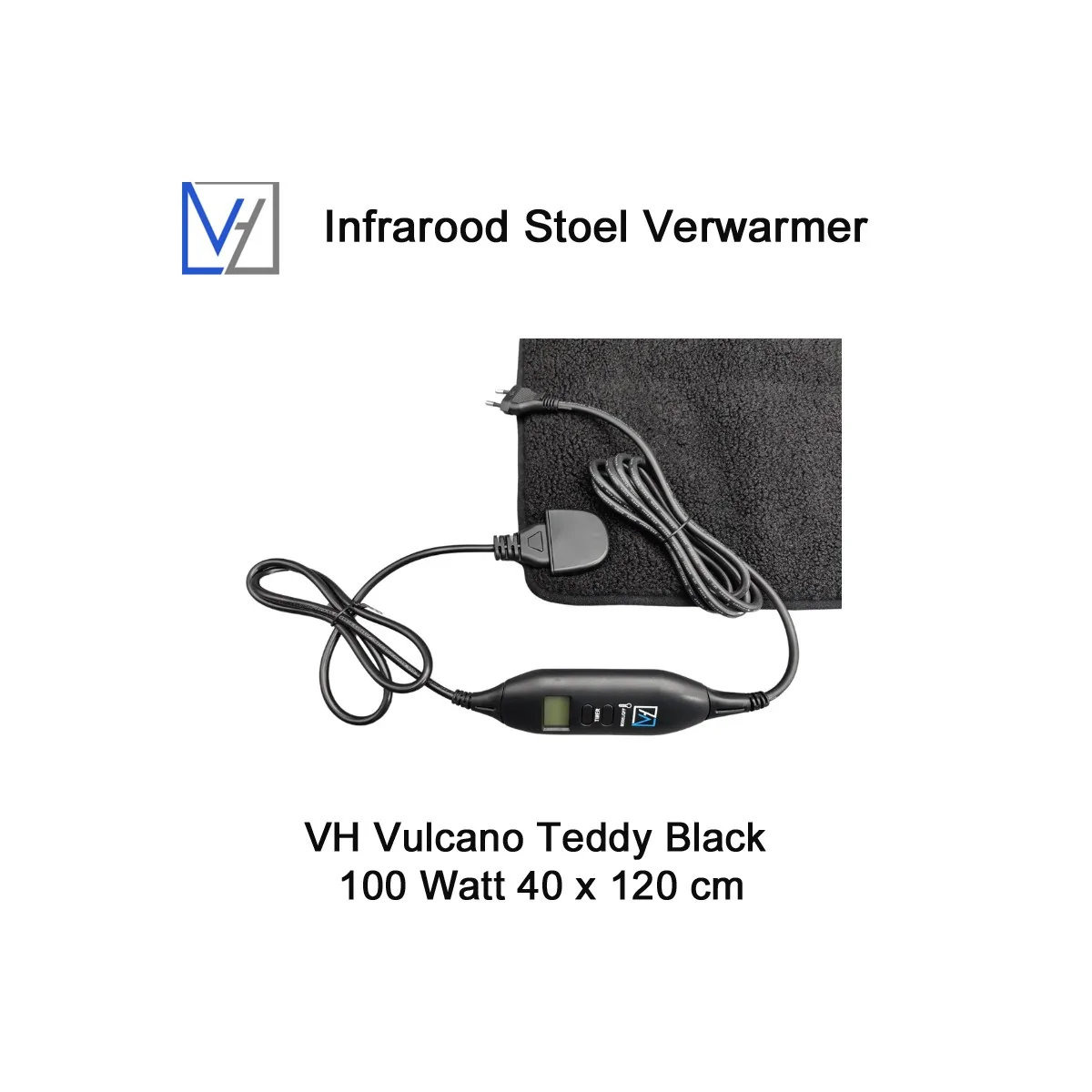 VH Regelbare stoel verwarmer Vulcano Teddy Black 100 Watt 40 x 120 cm