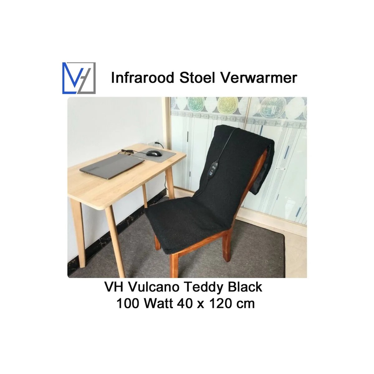 VH Regelbare stoel verwarmer Vulcano Teddy Black 100 Watt 40 x 120 cm
